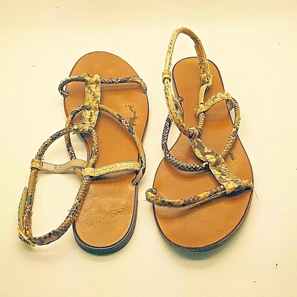 HANDMADE IN ITALY Designer Snake Skin & Leather Sandals Sz EU38.5 US8M Sandals - Picture 2 of 10